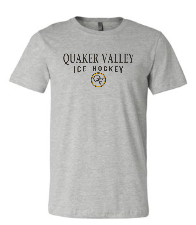 QUAKER VALLEY ICE HOCKEY 20/21 YOUTH & ADULT SHORT SLEEVE T-SHIRT - ATHLETIC GRAY