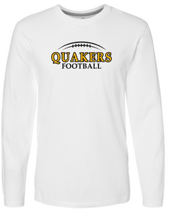 QUAKER VALLEY FOOTBALL FINE COTTON JERSEY YOUTH & ADULT LONG SLEEVE TEE -  WHITE OR BLACK