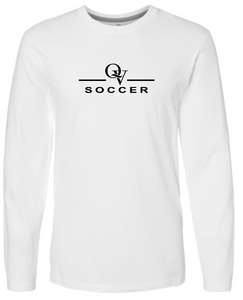 *NEW* QUAKER VALLEY SOCCER FINE COTTON JERSEY YOUTH & ADULT LONG SLEEVE TEE -  WHITE OR BLACK