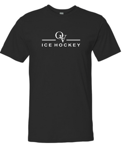 *NEW* QUAKER VALLEY ICE HOCKEY FINE COTTON JERSEY YOUTH & ADULT SHORT SLEEVE TEE -  BLACK OR HEATHER