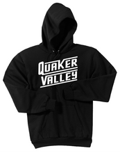 Load image into Gallery viewer, QUAKER VALLEY SLANT RETRO YOUTH &amp; ADULT HOODED SWEATSHIRT - WHITE OR JET BLACK