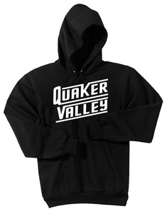 QUAKER VALLEY SLANT RETRO YOUTH & ADULT HOODED SWEATSHIRT - WHITE OR JET BLACK