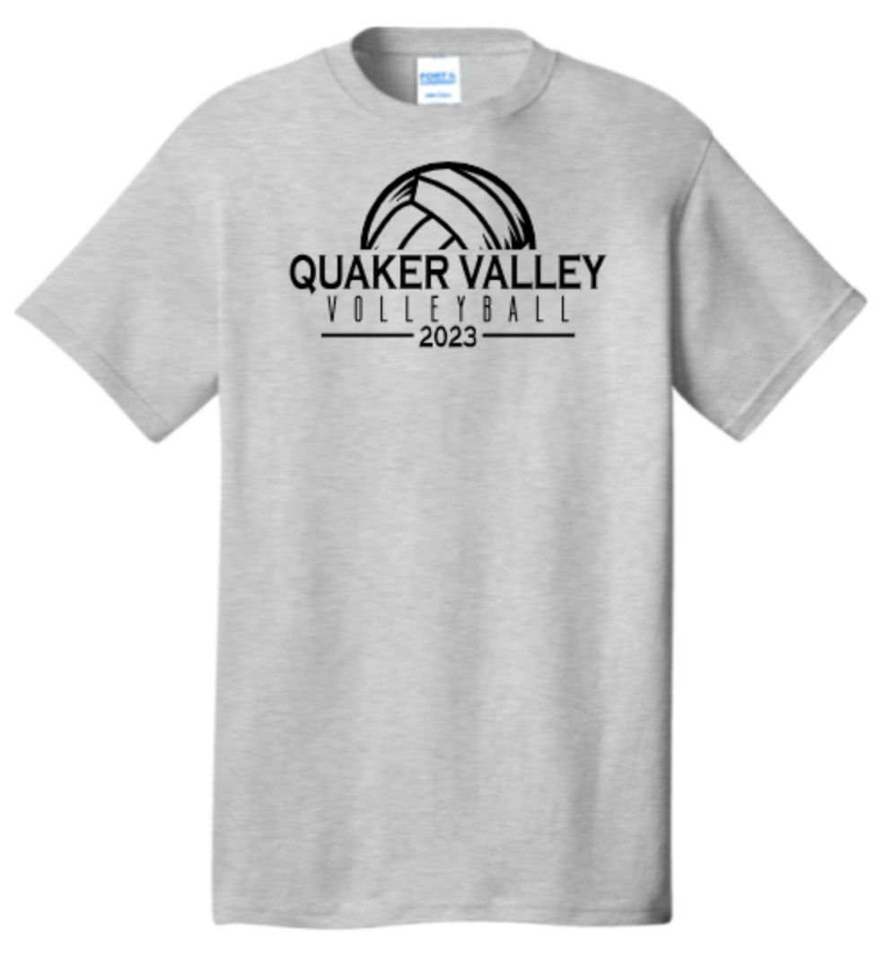 *VARSITY FUNDRAISER* QUAKER VALLEY VOLLEYBALL YOUTH & ADULT SHORT SLEEVE T-SHIRT - ASH GRAY