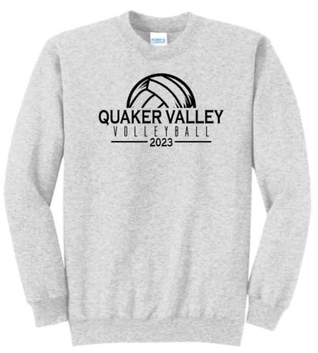 *VARSITY FUNDRAISER* QUAKER VALLEY VOLLEYBALL YOUTH & ADULT CREW NECK SWEATSHIRT - ASH GRAY