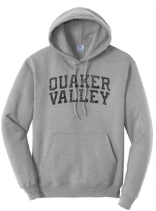 QUAKER VALLEY YOUTH & ADULT HOODED SWEATSHIRT WITH VINTAGE LIVED-IN DESIGN - WHITE OR GREY