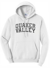 Load image into Gallery viewer, QUAKER VALLEY YOUTH &amp; ADULT HOODED SWEATSHIRT WITH VINTAGE LIVED-IN DESIGN - WHITE OR GREY