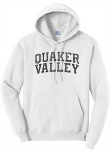 QUAKER VALLEY YOUTH & ADULT HOODED SWEATSHIRT WITH VINTAGE LIVED-IN DESIGN - WHITE OR GREY