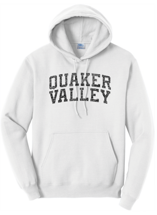 QUAKER VALLEY YOUTH & ADULT HOODED SWEATSHIRT WITH VINTAGE LIVED-IN DESIGN - WHITE OR GREY