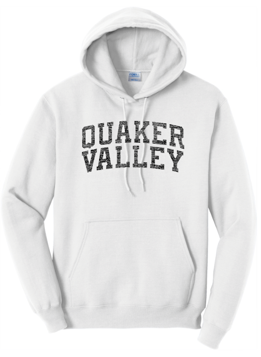 QUAKER VALLEY YOUTH & ADULT HOODED SWEATSHIRT WITH VINTAGE LIVED-IN DESIGN - WHITE OR GREY