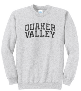 QUAKER VALLEY YOUTH & ADULT CREWNECK SWEATSHIRT WITH VINTAGE LIVED-IN DESIGN - WHITE OR GREY