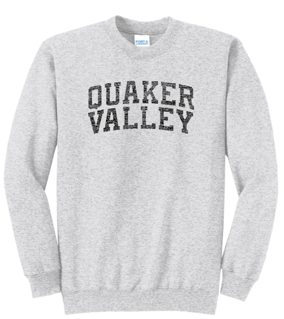 QUAKER VALLEY YOUTH & ADULT CREWNECK SWEATSHIRT WITH VINTAGE LIVED-IN DESIGN - WHITE OR GREY