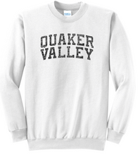Load image into Gallery viewer, QUAKER VALLEY YOUTH &amp; ADULT CREWNECK SWEATSHIRT WITH VINTAGE LIVED-IN DESIGN - WHITE OR GREY