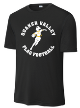 Load image into Gallery viewer, QUAKER VALLEY GIRLS FLAG FOOTBALL RINGSPUN OR DRY-FIT YOUTH &amp; ADULT SHORT SLEEVE TEE - BLACK WITH PLAYER DESIGN