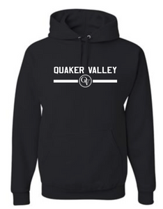 QUAKER VALLEY YOUTH & ADULT HOODED SWEATSHIRT - BLACK WITH WHITE DESIGN