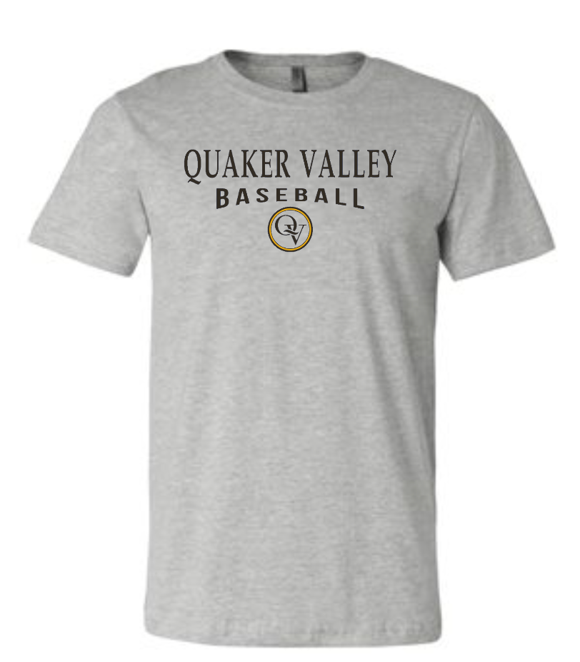 QUAKER VALLEY BASEBALL 20/21 YOUTH & ADULT SHORT SLEEVE T-SHIRT - ATHLETIC GRAY