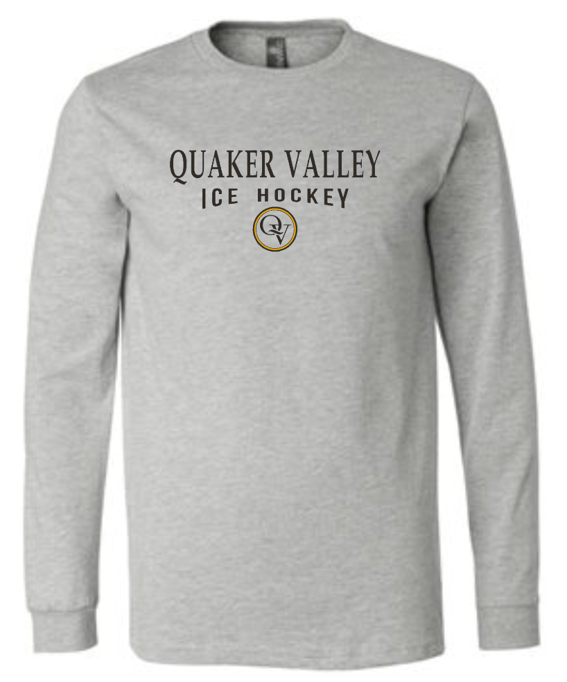 QUAKER VALLEY ICE HOCKEY 20/21 YOUTH & ADULT LONG SLEEVE TEE -  ATHLETIC GREY