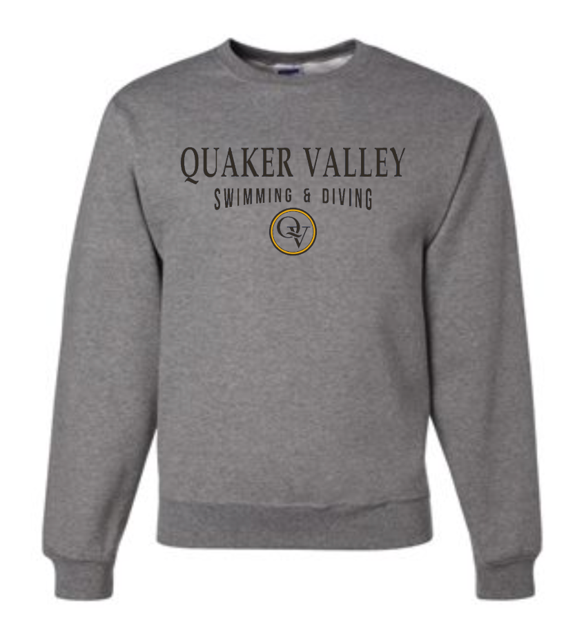 QUAKER VALLEY SWIMMING & DIVING YOUTH & ADULT CREW NECK SWEATSHIRT - OXFORD GRAY
