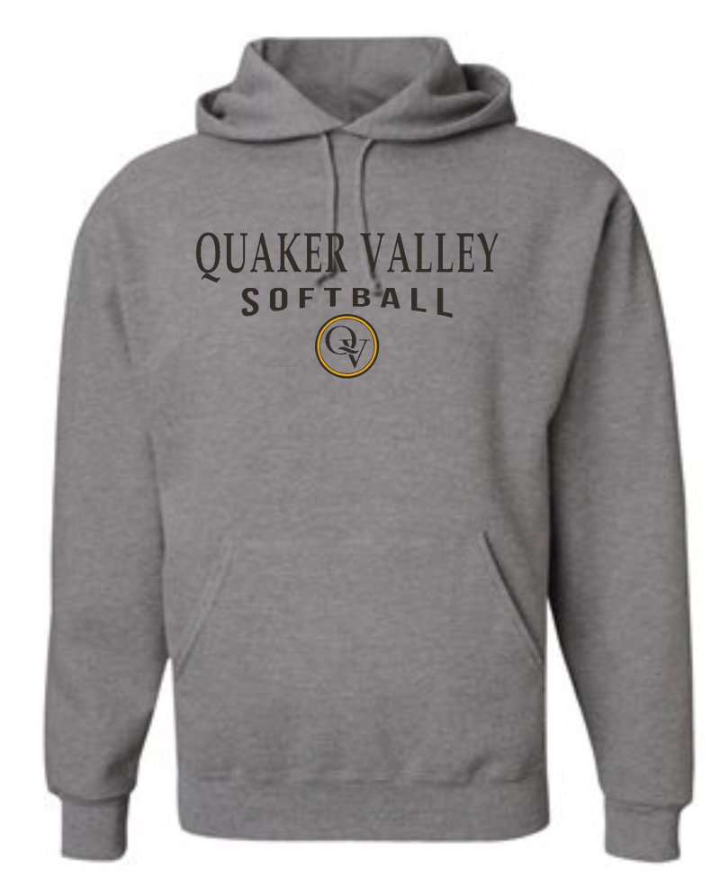 QUAKER VALLEY SOFTBALL 20/21 YOUTH & ADULT HOODED SWEATSHIRT - OXFORD GRAY