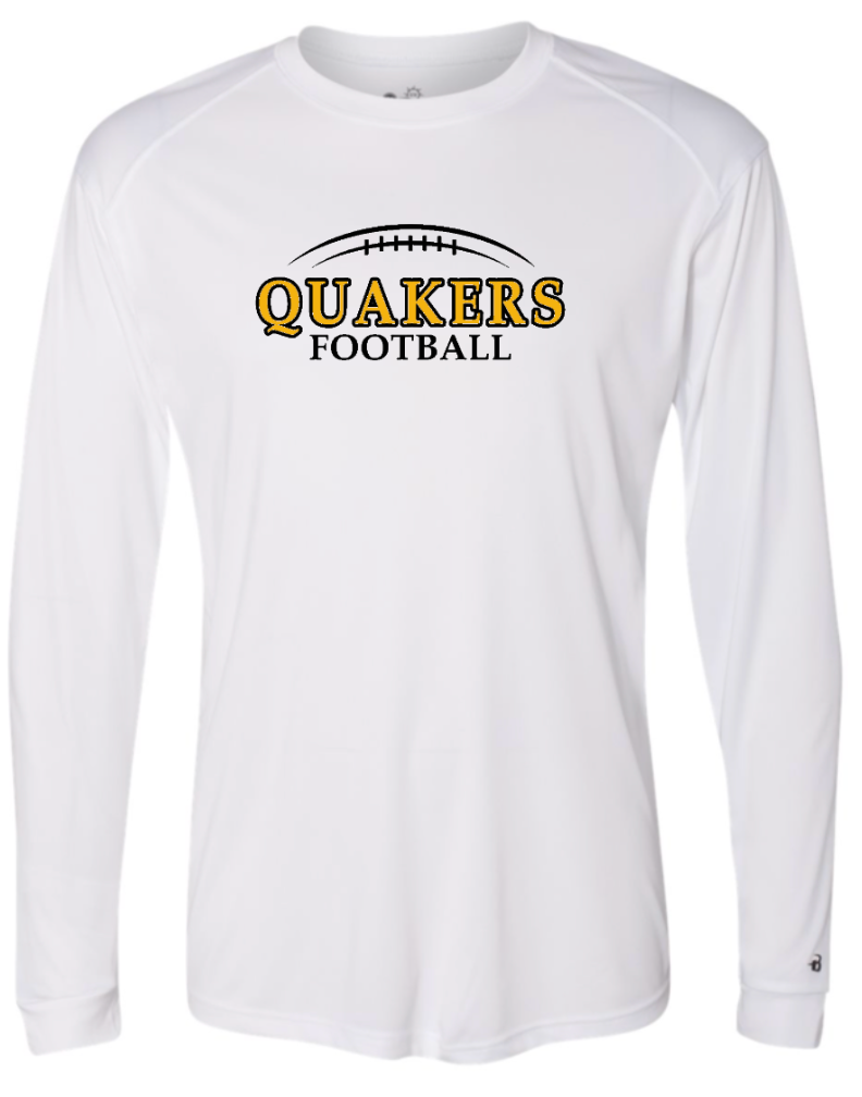 QUAKER VALLEY FOOTBALL -  YOUTH & ADULT PERFORMANCE SOFTLOCK LONG SLEEVE T-SHIRT - WHITE OR BLACK