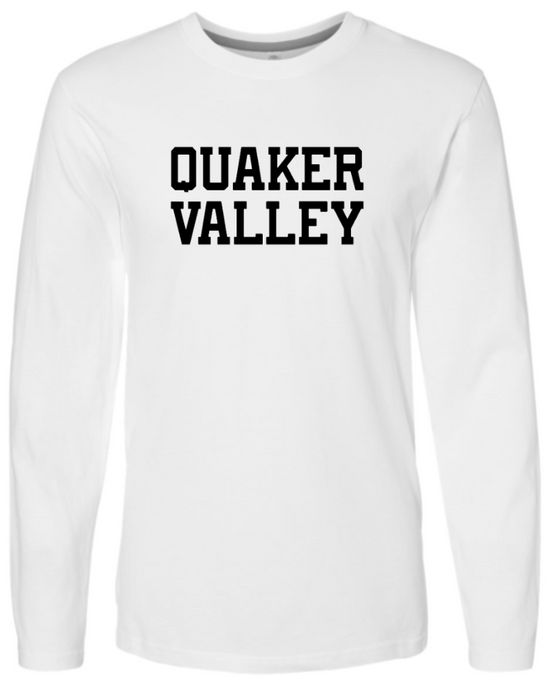QUAKER VALLEY FINE COTTON JERSEY YOUTH & ADULT LONG SLEEVE TEE -  WHITE OR BLACK