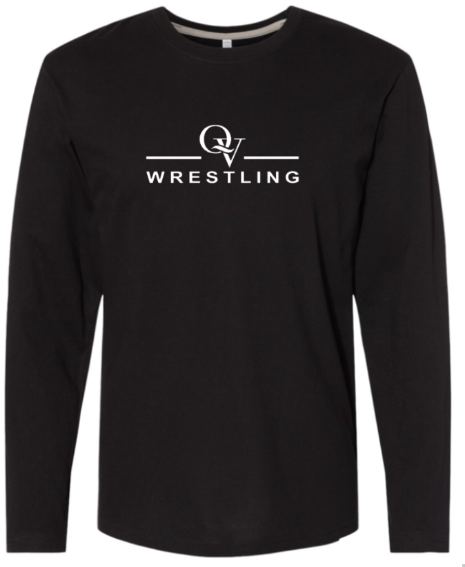 *NEW* QUAKER VALLEY WRESTLING FINE COTTON JERSEY YOUTH & ADULT LONG SLEEVE TEE -  WHITE OR BLACK