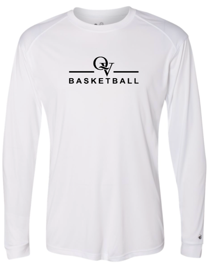 *NEW* QUAKER VALLEY BASKETBALL -  YOUTH & ADULT PERFORMANCE SOFTLOCK LONG SLEEVE T-SHIRT - WHITE OR BLACK