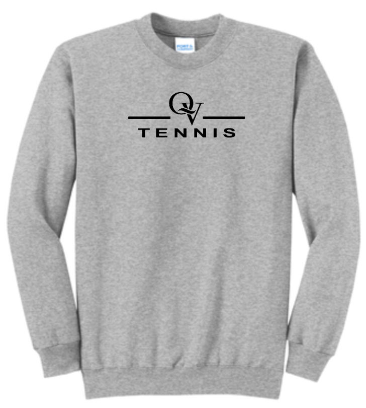 *NEW* QUAKER VALLEY TENNIS YOUTH & ADULT CREWNECK SWEATSHIRT - ATHLETIC HEATHER OR JET BLACK