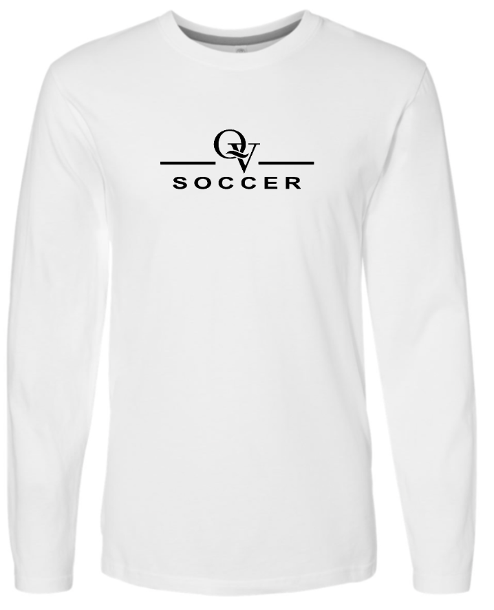 *NEW* QUAKER VALLEY SOCCER FINE COTTON JERSEY YOUTH & ADULT LONG SLEEVE TEE -  WHITE OR BLACK