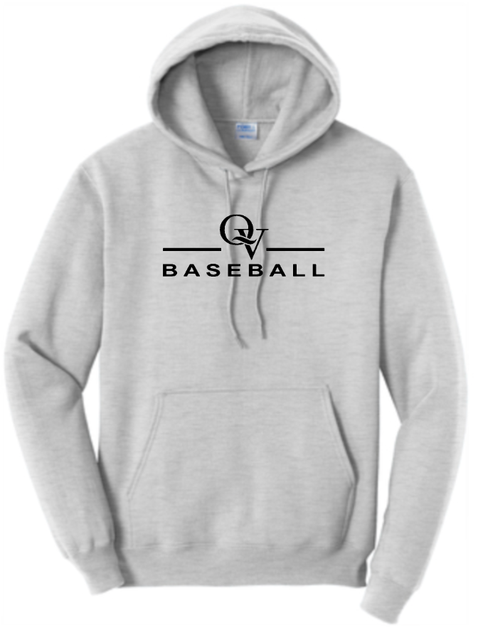 QUAKER VALLEY BASEBALL YOUTH & ADULT HOODED SWEATSHIRT - ATHLETIC HEATHER OR JET BLACK