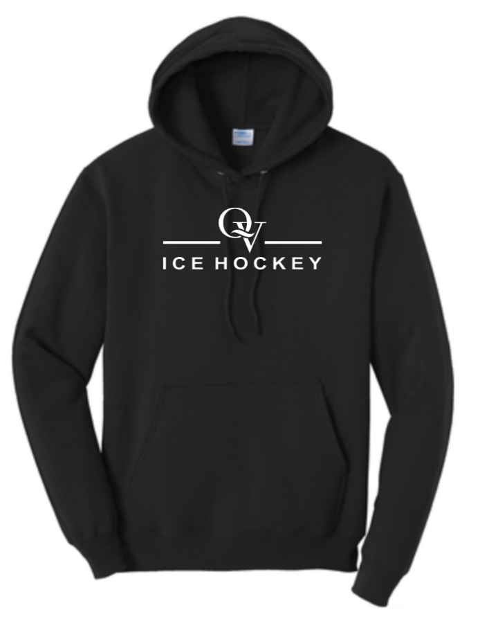 *NEW* QUAKER VALLEY ICE HOCKEY YOUTH & ADULT HOODED SWEATSHIRT - ATHLETIC HEATHER OR JET BLACK