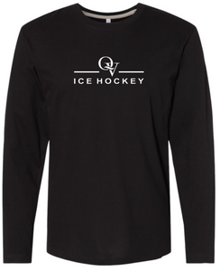 *NEW* QUAKER VALLEY ICE HOCKEY FINE COTTON JERSEY YOUTH & ADULT LONG SLEEVE TEE -  WHITE OR BLACK