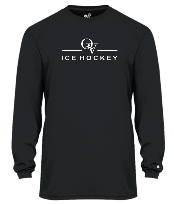 *NEW* QUAKER VALLEY ICE HOCKEY -  YOUTH & ADULT PERFORMANCE SOFTLOCK LONG SLEEVE T-SHIRT - WHITE OR BLACK