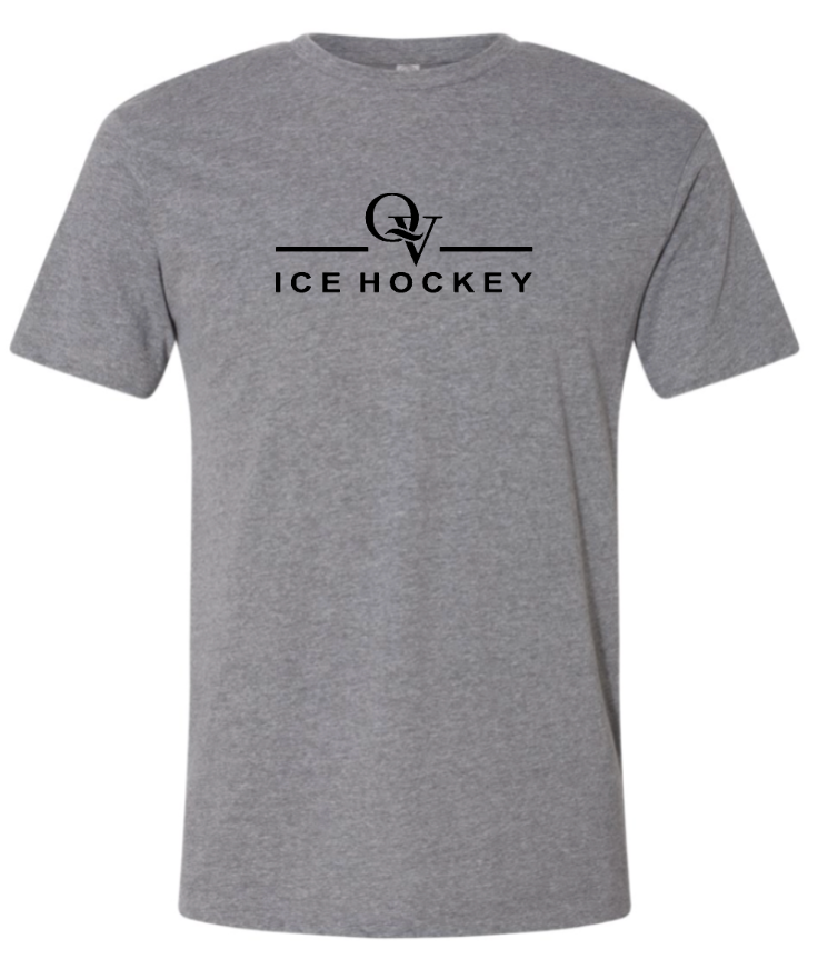 *NEW* QUAKER VALLEY ICE HOCKEY FINE COTTON JERSEY YOUTH & ADULT SHORT SLEEVE TEE -  BLACK OR HEATHER