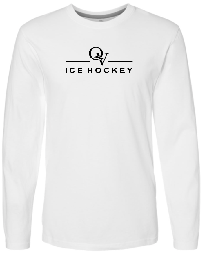 *NEW* QUAKER VALLEY ICE HOCKEY FINE COTTON JERSEY YOUTH & ADULT LONG SLEEVE TEE -  WHITE OR BLACK