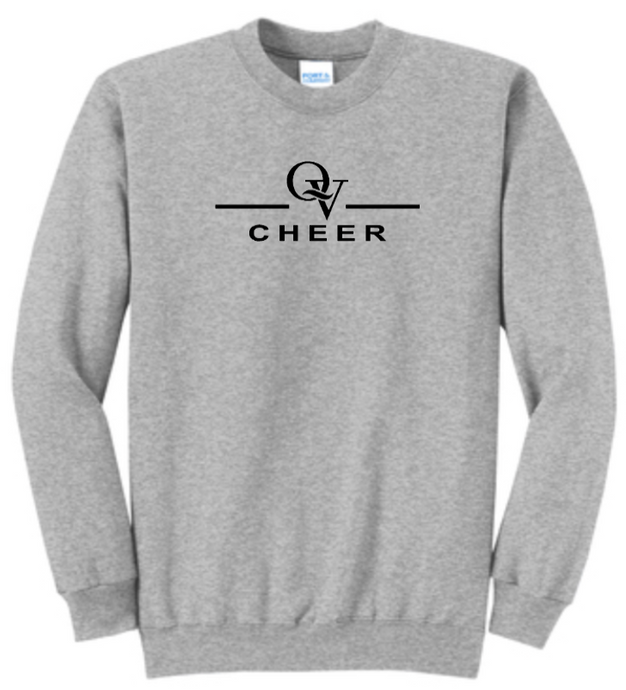 QUAKER VALLEY CHEER YOUTH & ADULT CREWNECK SWEATSHIRT - ATHLETIC HEATHER OR JET BLACK