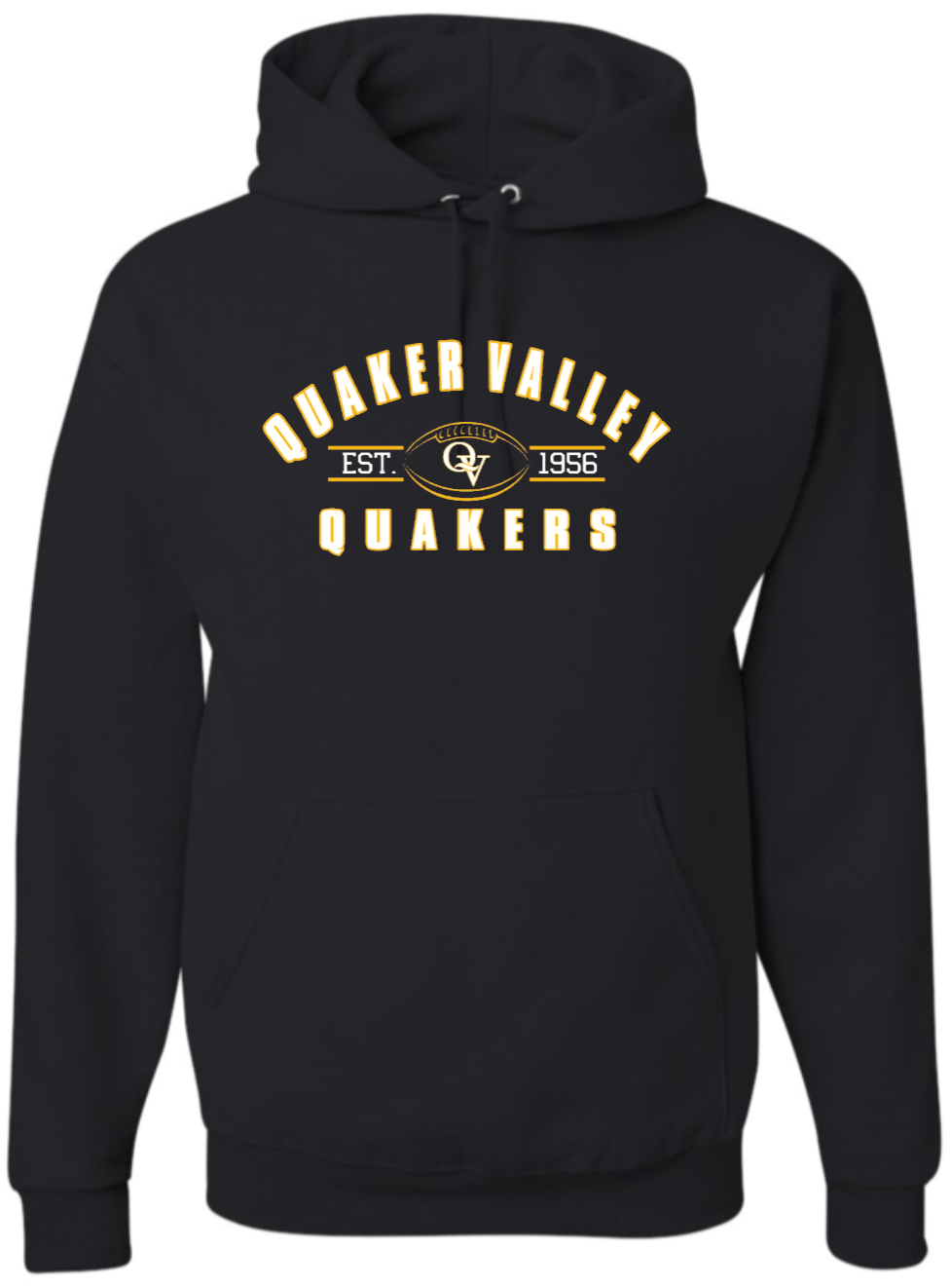 QUAKER VALLEY FOOTBALL YOUTH & ADULT HOODED SWEATSHIRT - BLACK