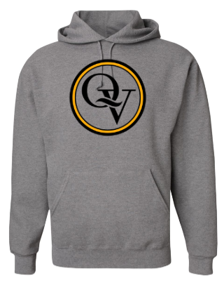 QUAKER VALLEY YOUTH & ADULT HOODED SWEATSHIRT - GREY WITH BLACK & GOLD DESIGN