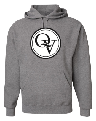 QUAKER VALLEY YOUTH & ADULT HOODED SWEATSHIRT - GREY WITH BLACK & WHITE DESIGN