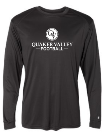 QUAKER VALLEY FOOTBALL -  YOUTH & ADULT PERFORMANCE SOFTLOCK LONG SLEEVE T-SHIRT - GRAPHITE OR BLACK