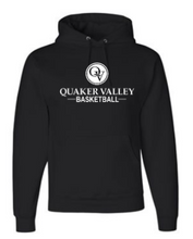 Load image into Gallery viewer, QUAKER VALLEY BASKETBALL YOUTH &amp; ADULT HOODED SWEATSHIRT - BLACK OR OXFORD GRAY