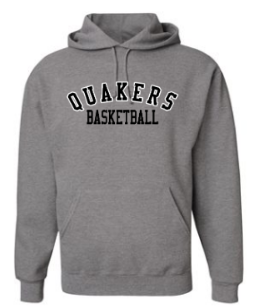 QUAKER VALLEY BASKETBALL YOUTH & ADULT HOODED SWEATSHIRT - BLACK OR OXFORD GRAY