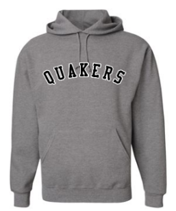 QUAKER VALLEY YOUTH & ADULT HOODED SWEATSHIRT - GREY WITH ARCHED BLACK & WHITE QUAKERS