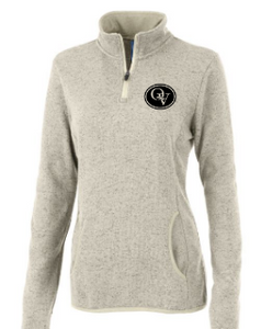QUAKER VALLEY WOMEN'S EMBROIDERED HEATHERED FLEECE PULLOVER - LIGHT GRAY OR OATMEAL