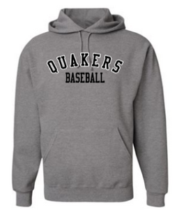 QUAKER VALLEY BASEBALL YOUTH & ADULT HOODED SWEATSHIRT - BLACK OR OXFORD GRAY