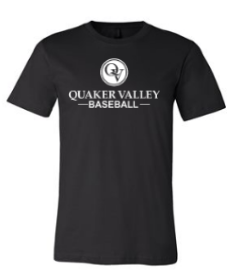 QUAKER VALLEY BASEBALL TODDLER, YOUTH & ADULT SHORT SLEEVE T-SHIRT - BLACK OR ATHLETIC GRAY