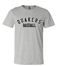 QUAKER VALLEY BASEBALL TODDLER, YOUTH & ADULT SHORT SLEEVE T-SHIRT - BLACK OR ATHLETIC GRAY
