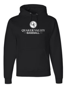 QUAKER VALLEY BASEBALL YOUTH & ADULT HOODED SWEATSHIRT - BLACK OR OXFORD GRAY