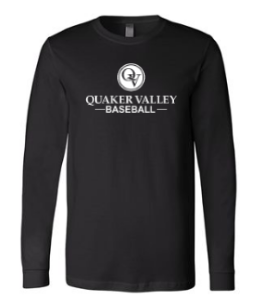 QUAKER VALLEY BASEBALL YOUTH & ADULT LONG SLEEVE TEE - BLACK OR ATHLETIC GREY