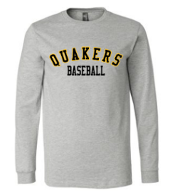 QUAKER VALLEY BASEBALL YOUTH & ADULT LONG SLEEVE TEE - BLACK OR ATHLETIC GREY