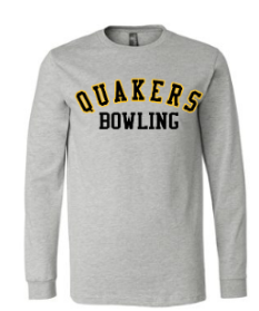 QUAKER VALLEY BOWLING YOUTH & ADULT LONG SLEEVE TEE - BLACK OR ATHLETIC GREY